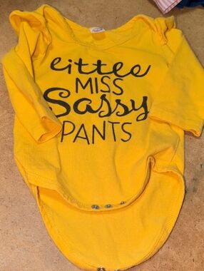 Baby Little Miss Sassy Pants Yellow Long Sleeve Onesie Size 70